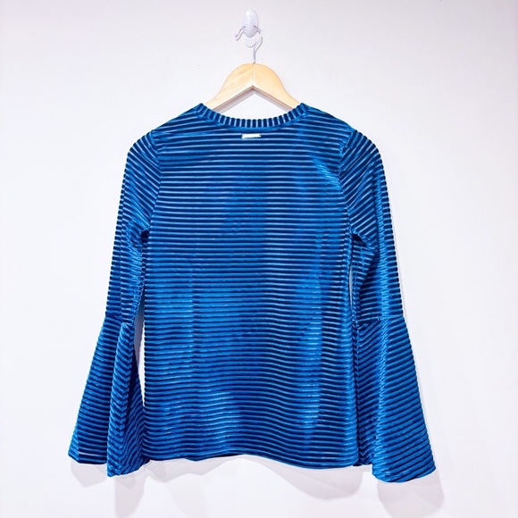 MICHAEL KORS Teal blue velvet striped bell sleeve top | X-Small * - Picture 10 of 10